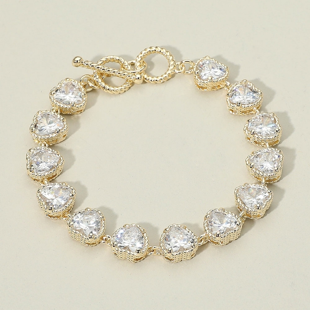 14K Gold Plated Heart Stone Link Bracelet